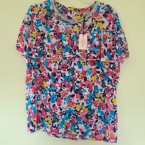 Juicy Couture Floral Multicolor Women's Top Size Large glitter/jeweled neckline